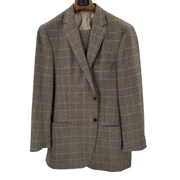 Peter Millar Mens Glen Plaid Tan Blazer 44T Wool/Cashmere Blend - Picture 1 of 14